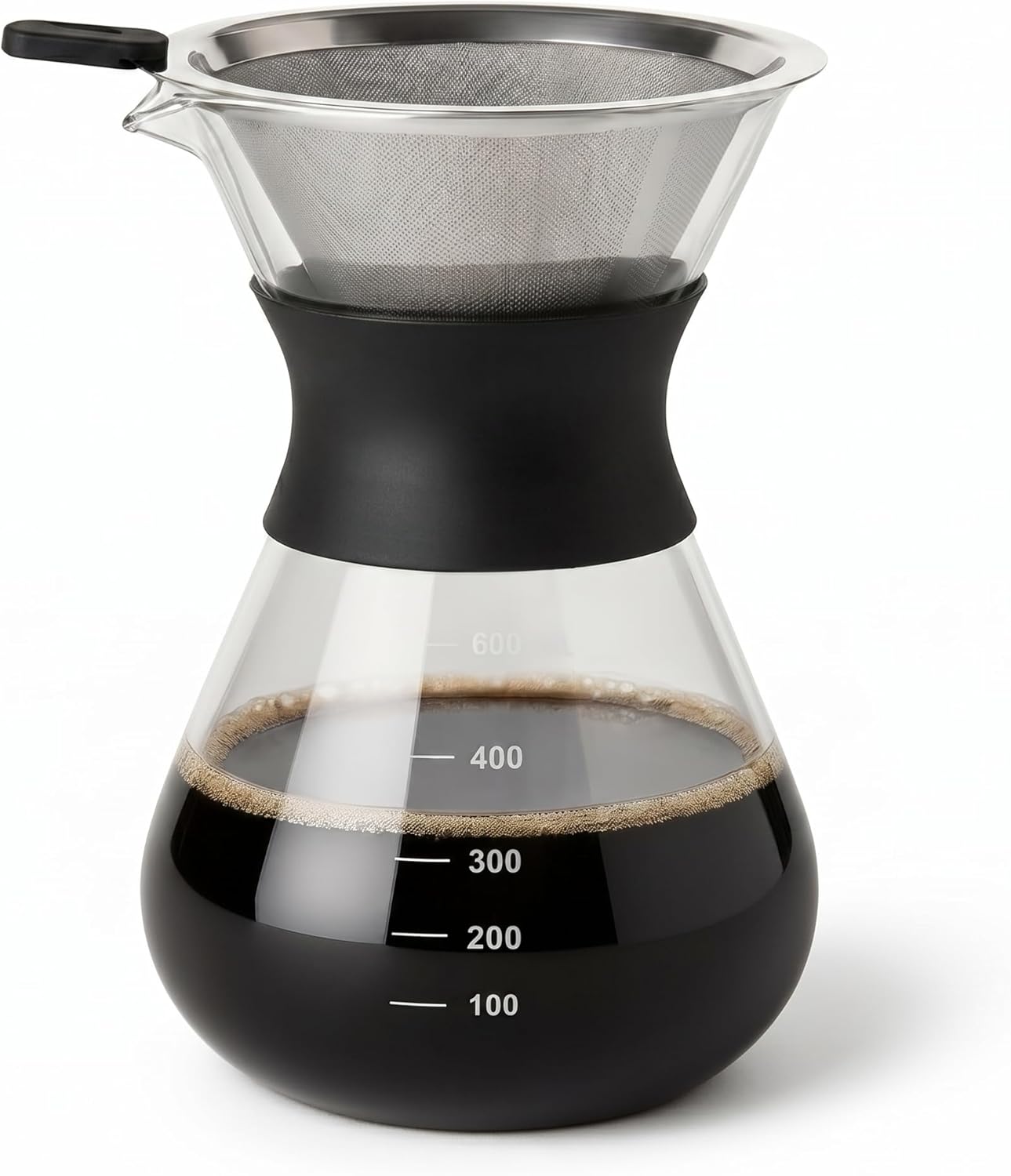 Cafeteira Pour Over de Vidro Borossilicato 400ml com Coador Inox Reutilizável para Café Coado Artesanal sem Filtro de Papel com Controle Total da Extração