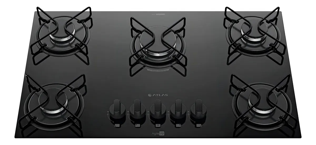 Cooktop 5 Bocas A Gás Atlas Agile Up Mega Chama Preto