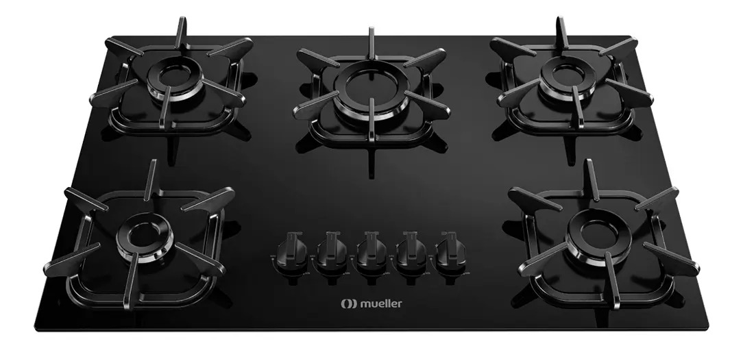 Cooktop Mueller 5 Bocas com Queimador Ultra Chama Preto