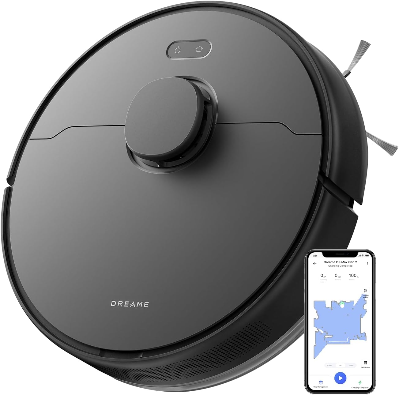 DREAME D9 Max Gen 2 Robô Aspirador de Pó e Passa Pano, 6000Pa, Para Pisos e Pelos de Pets, 285 Min Autonomia, Navegação LDS 360°,Mapeamento Multinível, App/Voz(Alexa/Google), Bivolt