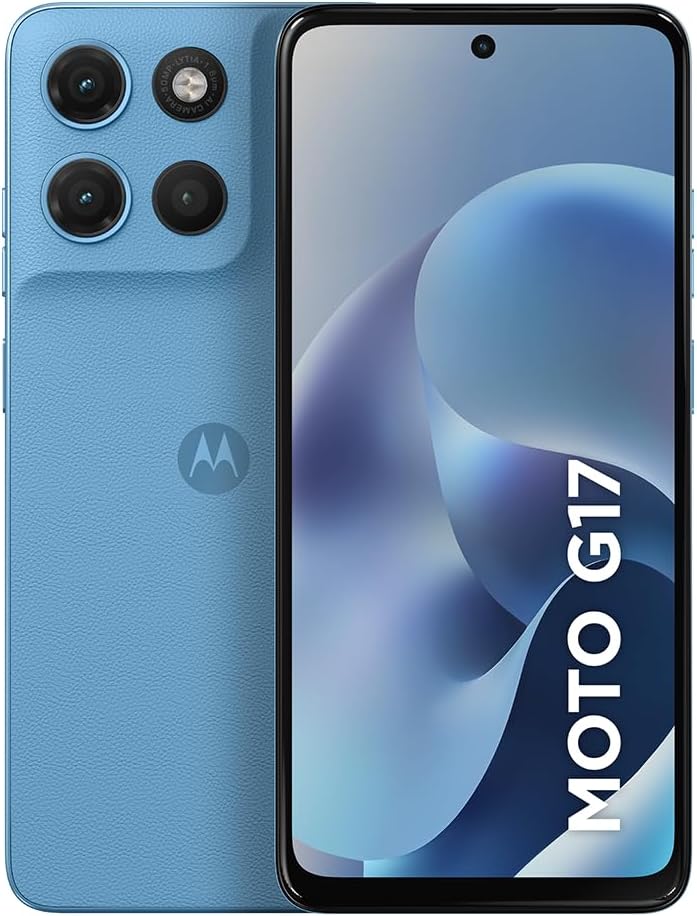 Smartphone Motorola Moto G17 4G - 256GB 12GB (4GB RAM + 8GB RAM Boost) camera 50MP Sony Lytia 600, tela FHD+ 60hz, bateria 5200 mAh - Azul Claro