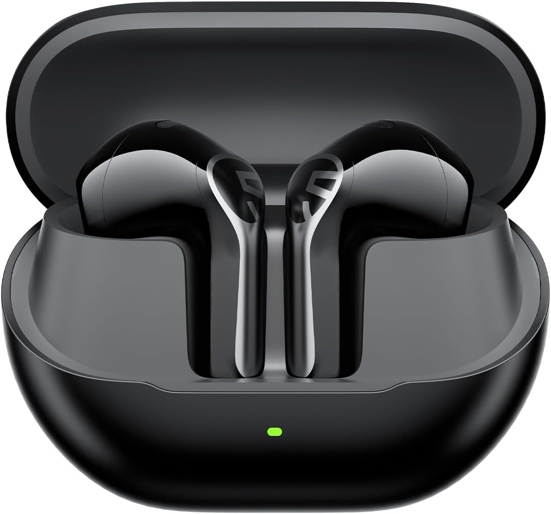 SOUNDPEATS Air6 HS Fones de Ouvido Sem Fio BT 6.0, Semi-in-Ear com Driver Bio-Composto de Triplo Ímã de 13mm, LDAC e Hi-Res Áudio, 45H, Cancelamento de Ruído c/4 Microfones, IPX5, Carregamento Rápido